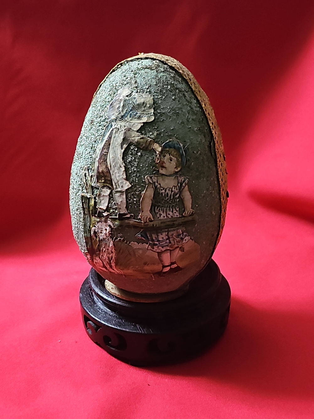 Vintage Handcrafted Paper Mache Green Decorative Egg